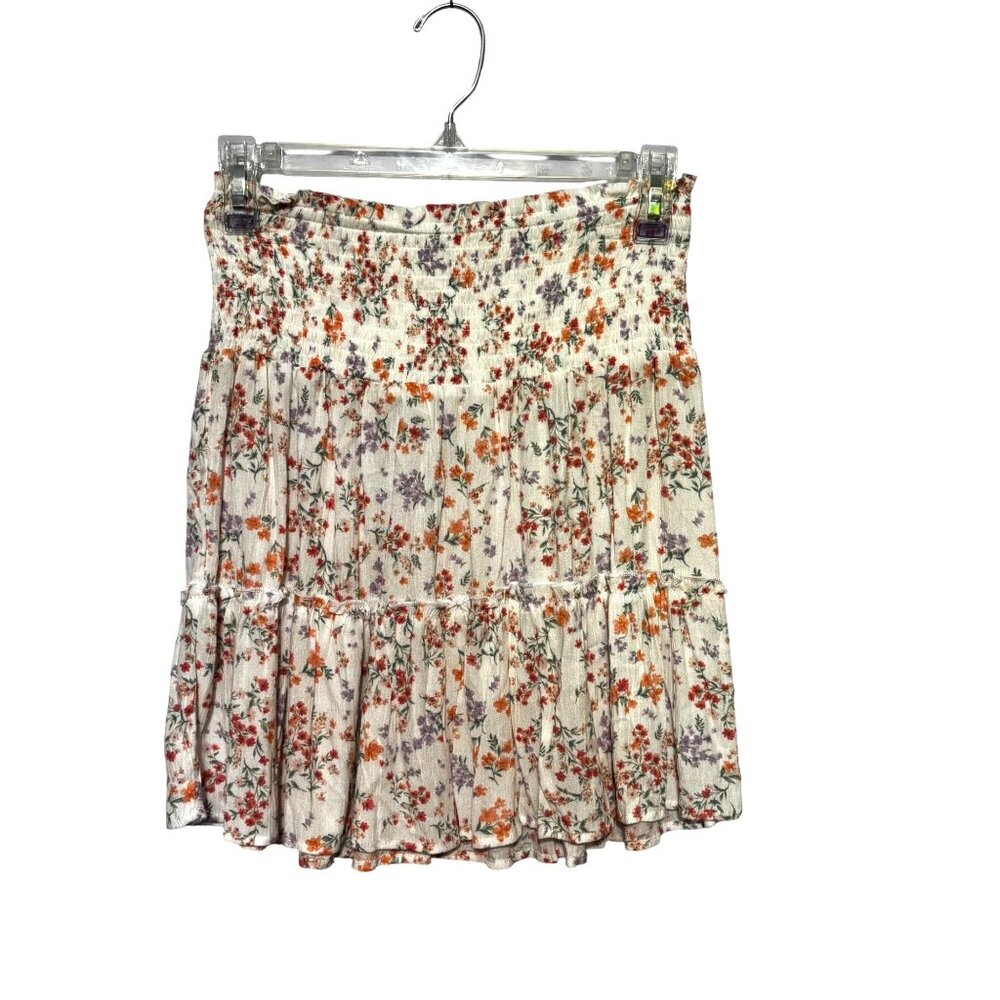 Hippie Rose Floral Smocked Waist Tiered Mini Skirt Small Boho Chic Cottagecore‎